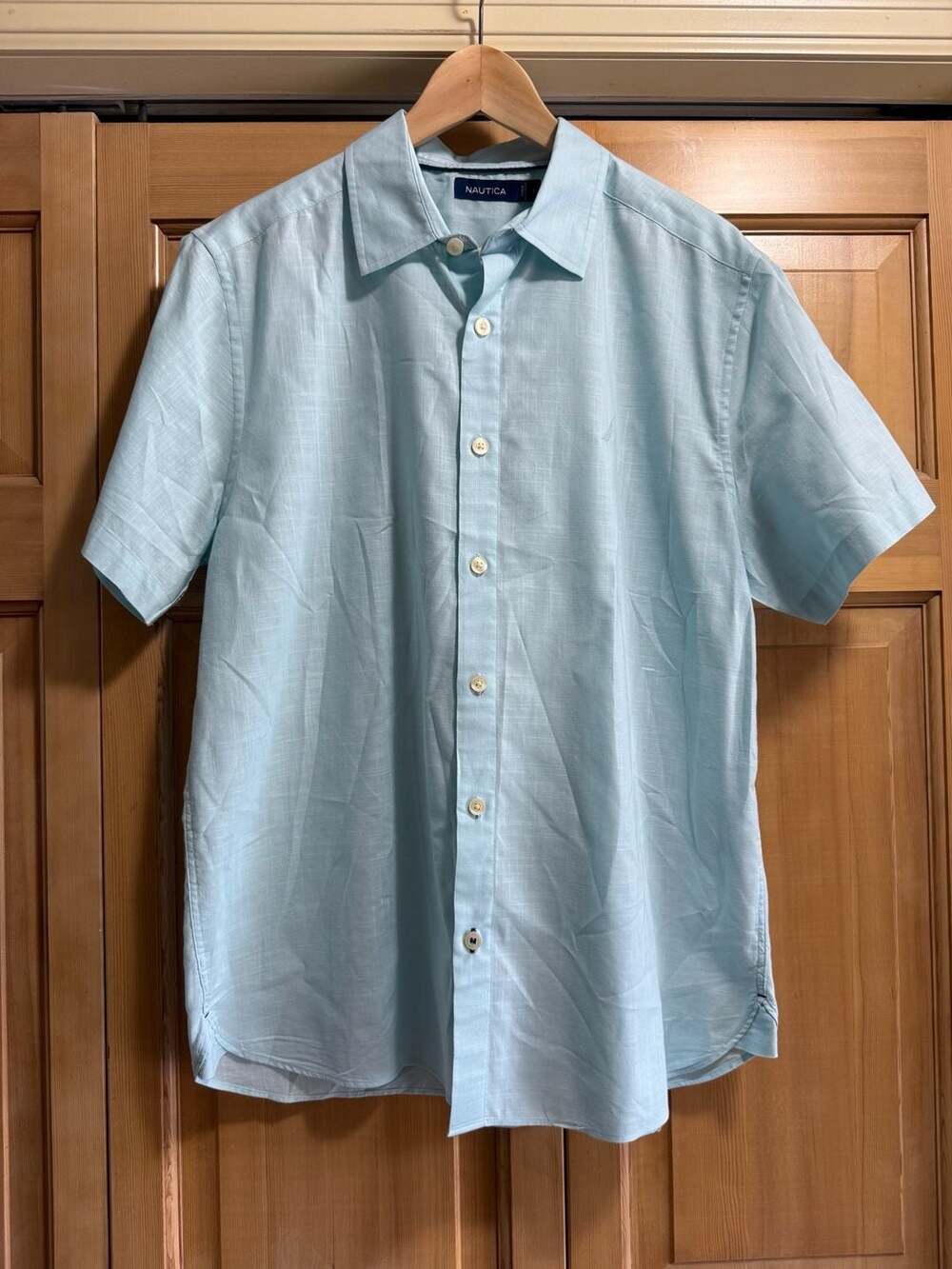 Nautica Men's Short Sleeve Button-Down Shirt Light Blue Size L